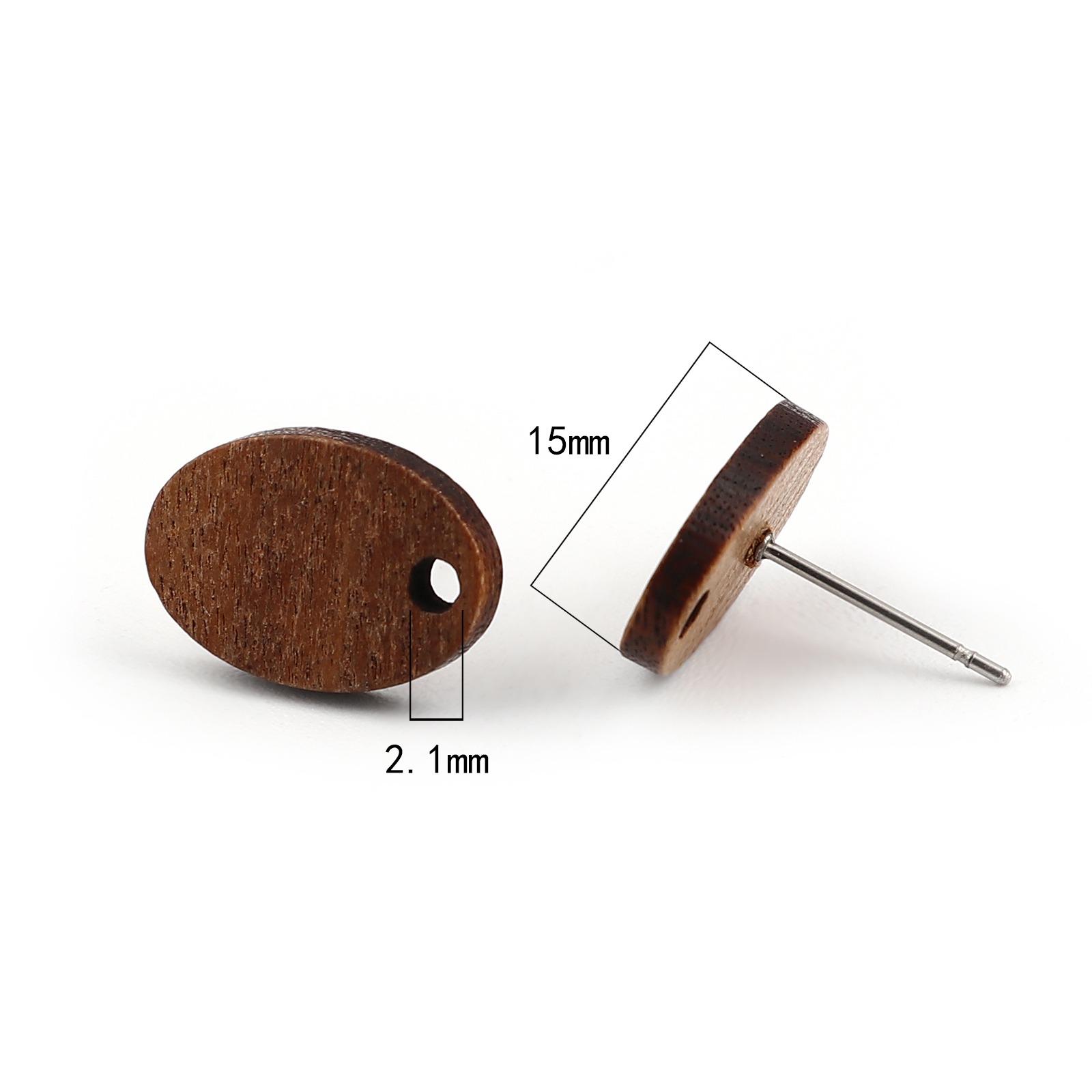 Pendientes de madera con pasador para la oreja, 10 piezas, redondos, de madera Natural, color blanco cremoso con lazo de 15mm de diámetro: Color amarillo claro
