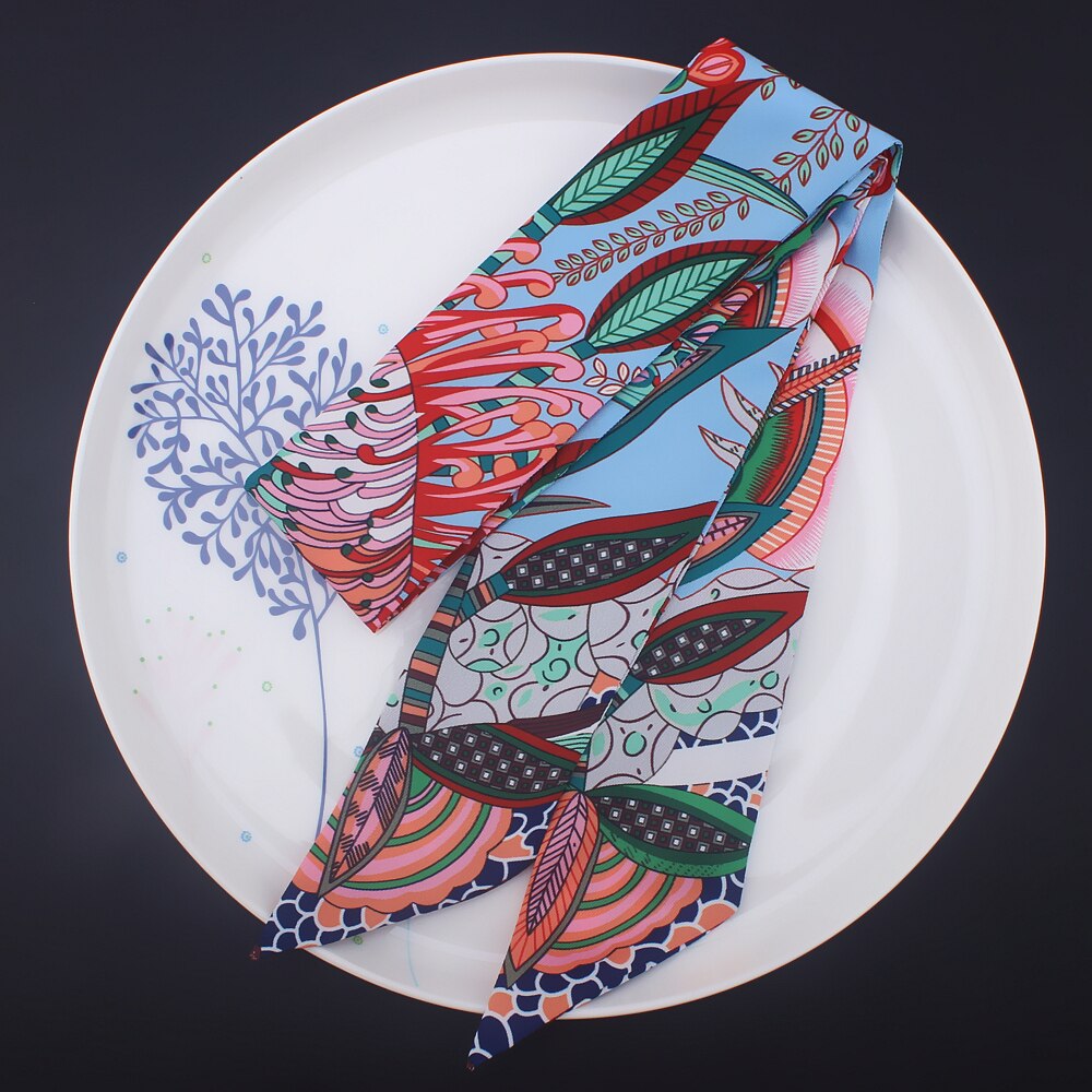 Bohemia Style Skinny Scarf Brand Silk Scarf For Women 4 Color Floral Print Head Scarf Long Handle Bag Scarves Wraps: C108-3