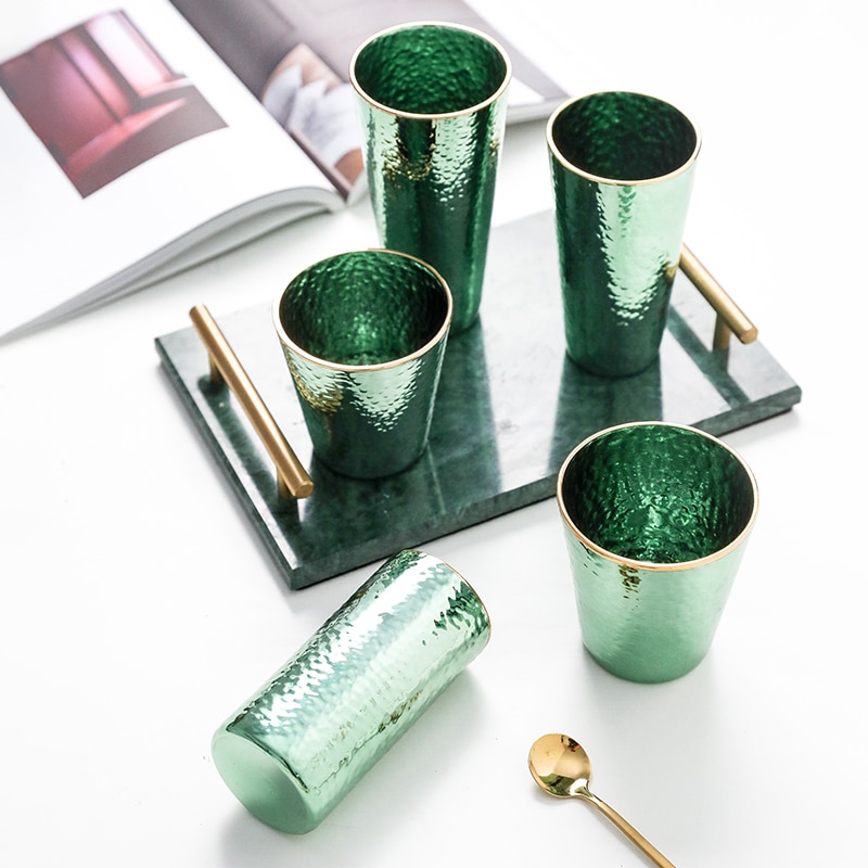 Nordic luxury green wine glass cup Goblet champagne glasses Home drinking Black tea cup milk lulu lemon water cups Drinkware