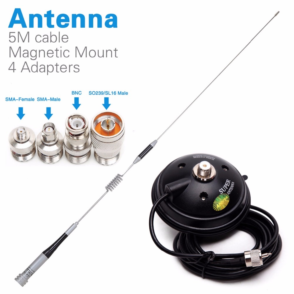 Diamond SG-M507 Dual Band Antenna + Magnetic Mount +SMA-F/SMA-M/BNC/SL16 4 Adapters for Baofeng UV-5R Walkie Talkie Mobile Radio