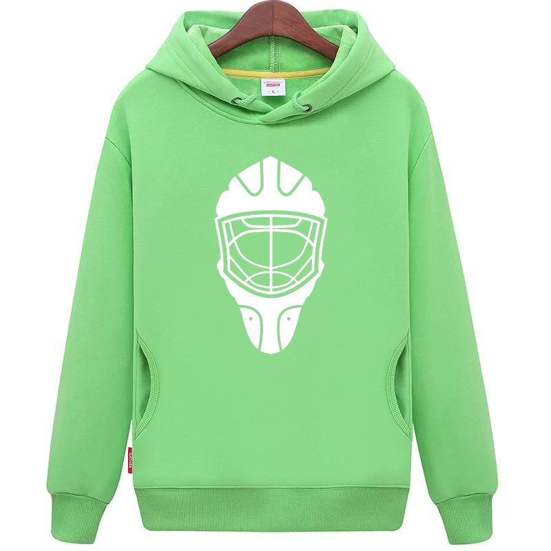 Coldindoor billig unisex fluorescerende grøn hockey hoodies sweatshirt med en hockey maske til mænd og kvinder