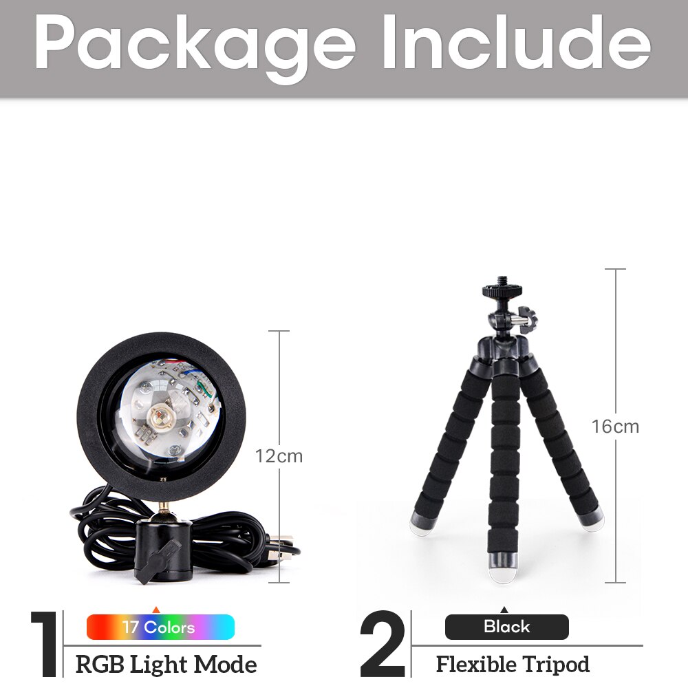 USB Sunset Lamp Rainbow Set For Bedroom Home Tiktok Led Atmosphere Decoration Night Light With Tripod Photographic Lighting: RGB light-16cmStand