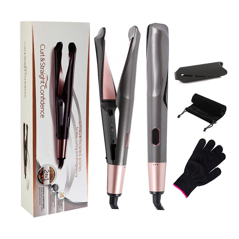 2in1 fers à lisser bigoudi boucleur céramique spirale torsadé plat panneau chauffant Ions négatifs lisseur vague cheveux Style: LES USA