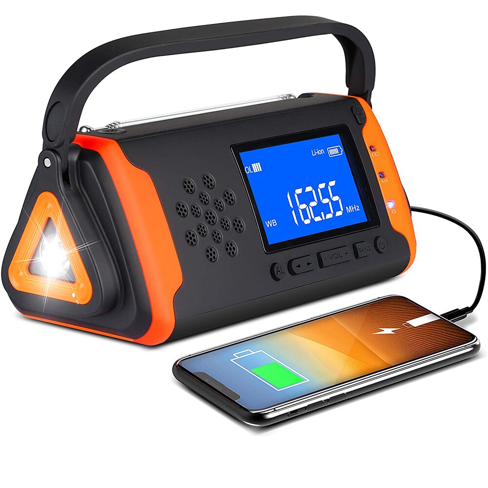 Emergency Weather Crank Radio 4000mAh Portable Radio Solar Powered Hand Crank Weather Alert Radio Aux Music Play SOS Alarm