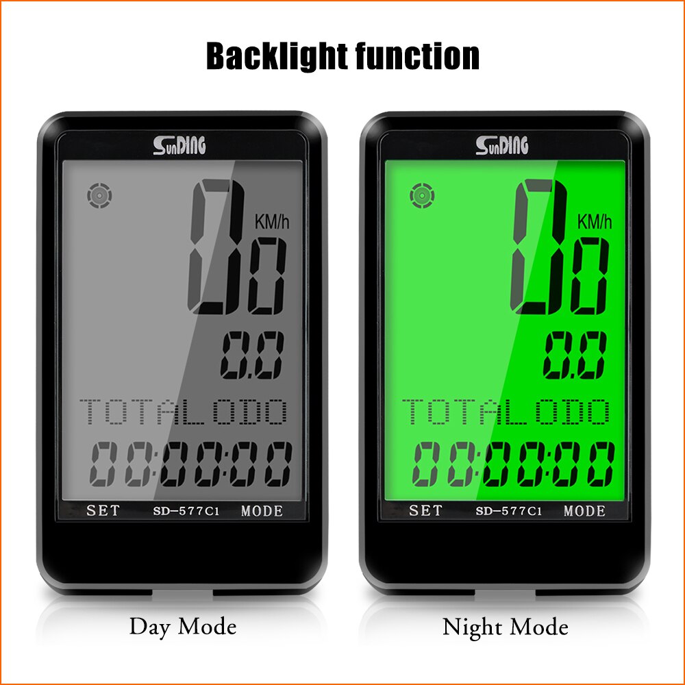 Sunding SD-577C Cycling Computer Wireless Stopwatch MTB Bike Cycling Odometer Stopwatch Bicycle Speedometer Time LCD Backlight