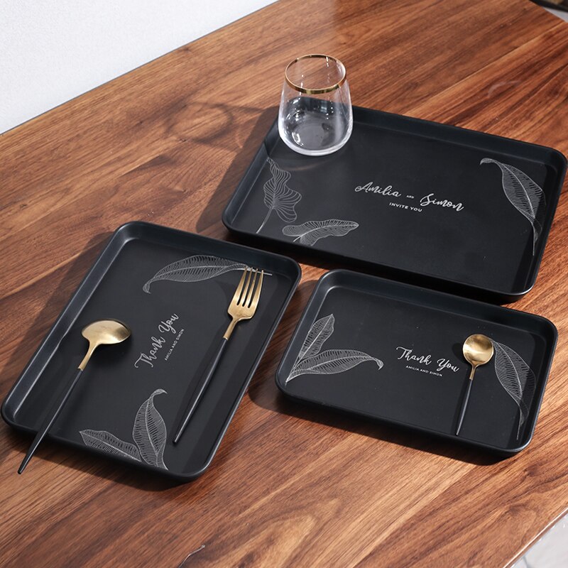 Rektangulær serveringsbakke sort nordisk melamin vand te kop opbevaringsbakke stor husholdnings stue ins plastbakke