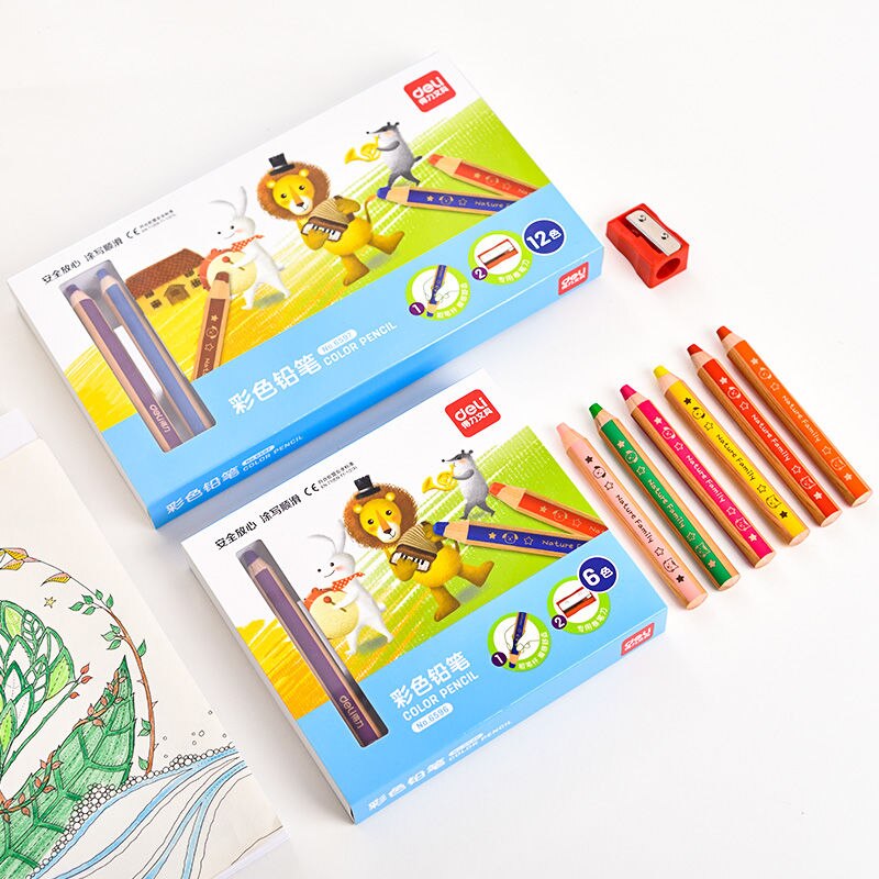 Deli Thick Colored Pencils Bold Pen 6pc Children's Painting Art Students Coloring Hand-painted Colored Pens