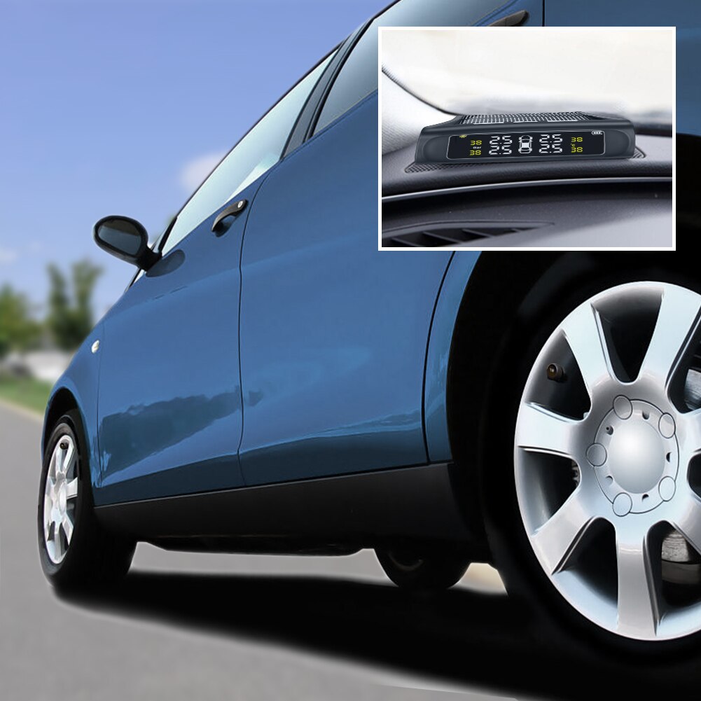 Solar TPMS Car Tire Pressure Alarm Monitor System Display Intelligent Temperature Warning Fuel Save with 4 External Sensors
