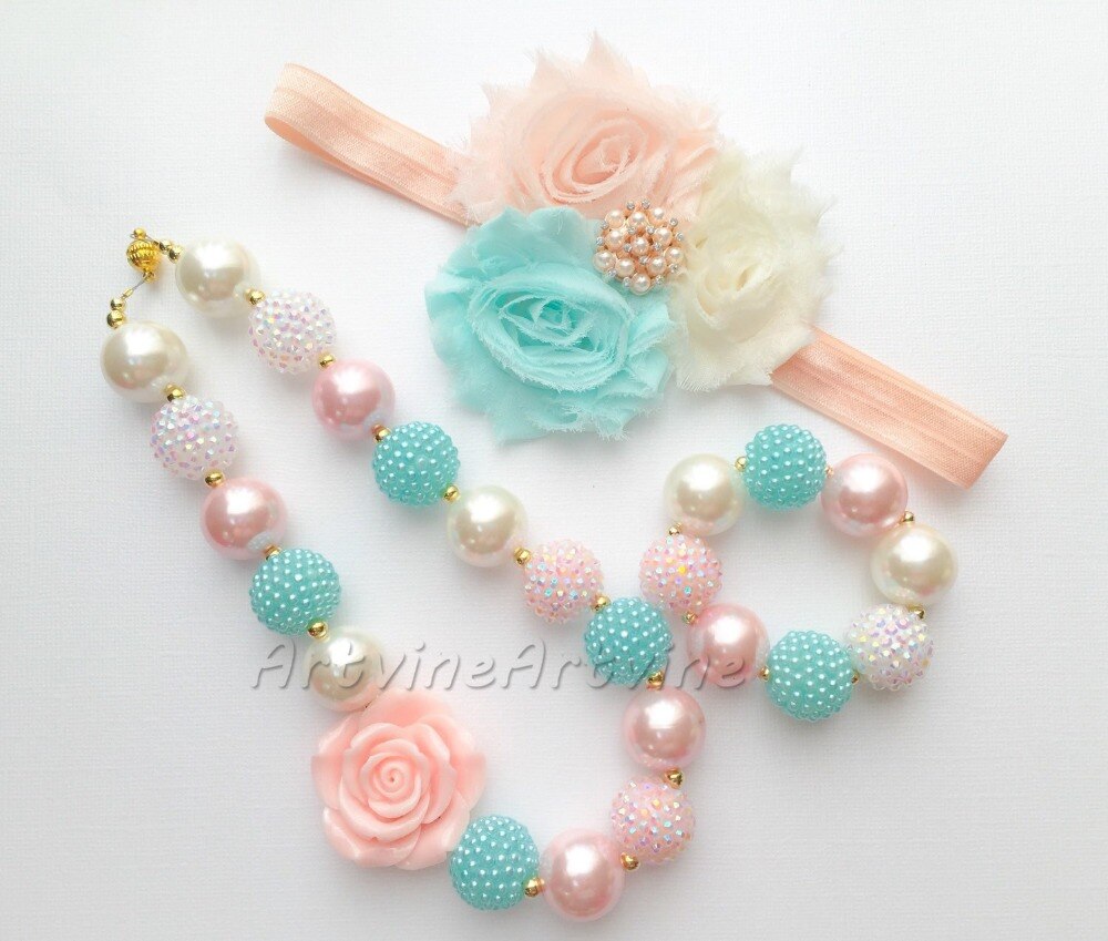 Perzik Mint Rose Baby Meisjes Bubblegum Perzik Peuter Ketting Chunky Baby Ketting C10