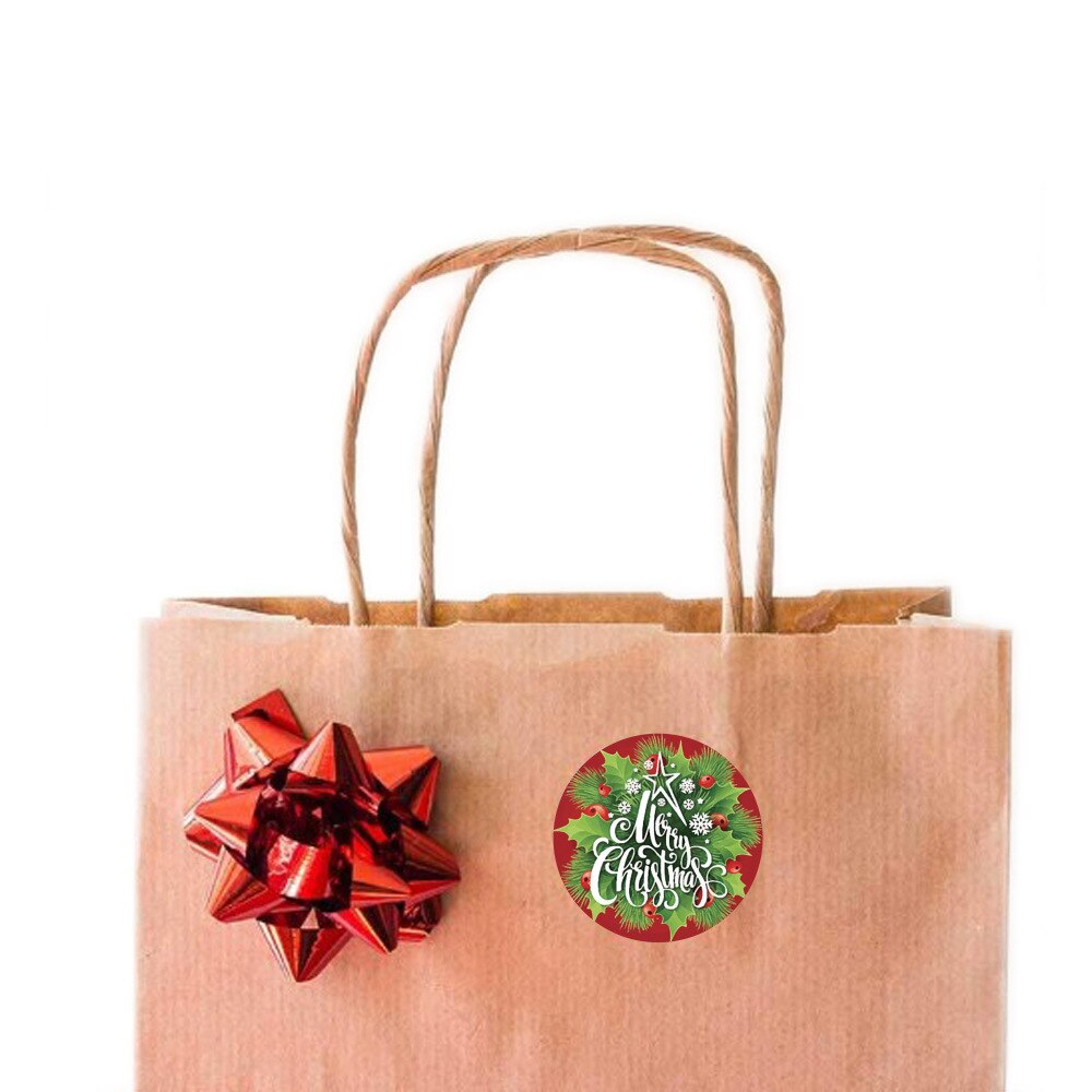 Weihnachten Box 100/500Pcs Runde Etiketten Weihnachten Aufkleber Candy Tasche Blume Box Kuchen Boxen Verpackung Neue jahr Aufkleber