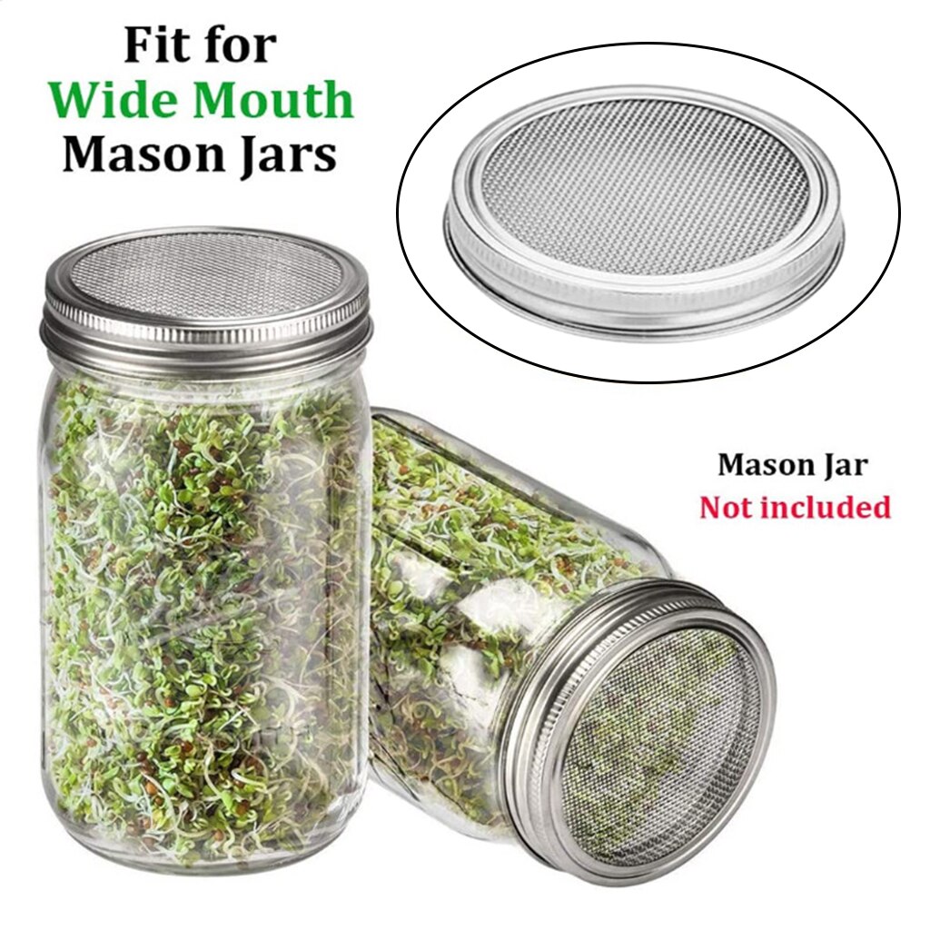 Stainless Steel Mason Jar Screen Sprouting Filter Lid Seed Set Wide Mouth Tray Planter Brocoli Radish Sprout Lids