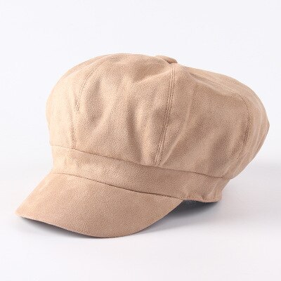 Suede Newsboy Cap Beret Female Male Flat Cap Autumn Winter Hats For Women Men Octagonal Cap Painter Hat Vintage England Artist: beige