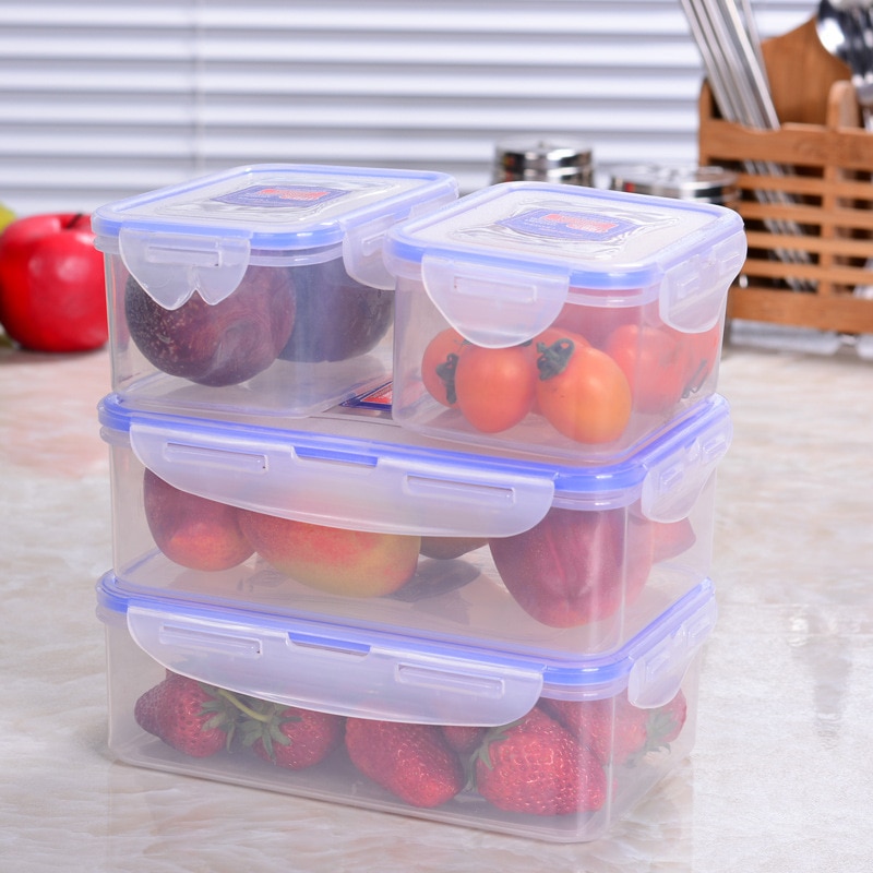 Crisper transparent plastic box lunch box rectangular sealed box office worker refrigerator household food box MJ1020