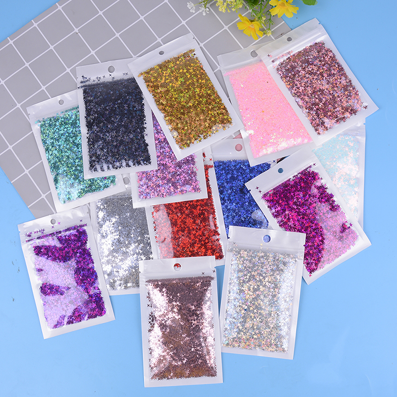 10 gr/paket Diy Kristall Schleim Liefert Ultra-dünne Scheiben Nägel Kunst Tipps Box Zubehör Dekoration Spielzeug Für Kinder Vier stern Glitter