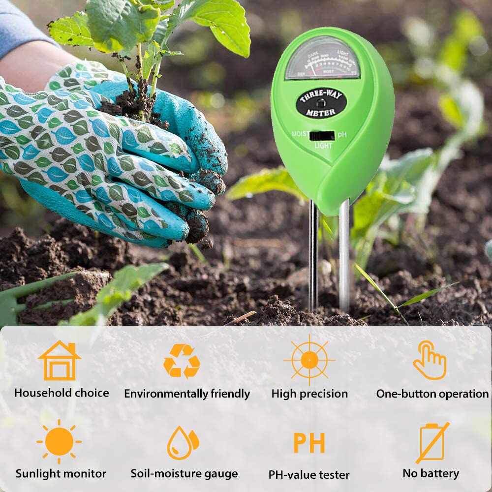 5-in-1 Digital Soil pH Meter Moisture Meter PH Levels Temperature Sunlight Intensity Humidity Tester Large Backlit LCD Display