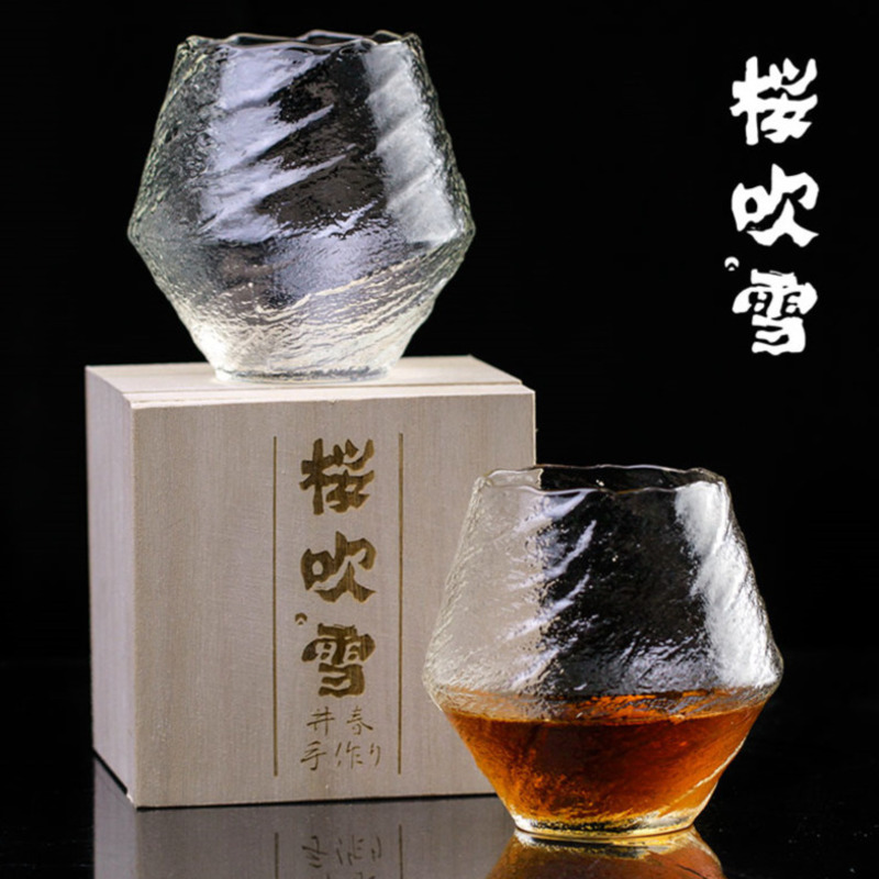 Edo japansk konst whiskyglas kopp frost glasögon glas te koppar blyfria whiskyglas med trälåda