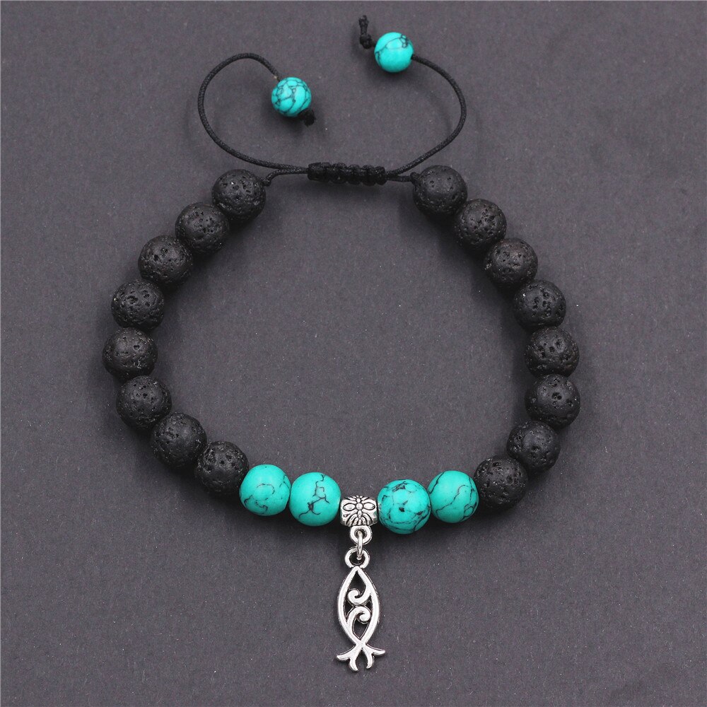 DGW Lava Rock Bracelet 8mm Stone Bracelet Stress Relief Yoga Beads Adjustable Oil Diffuser Bracelet for Men Women: BZSL006-Green / With Box