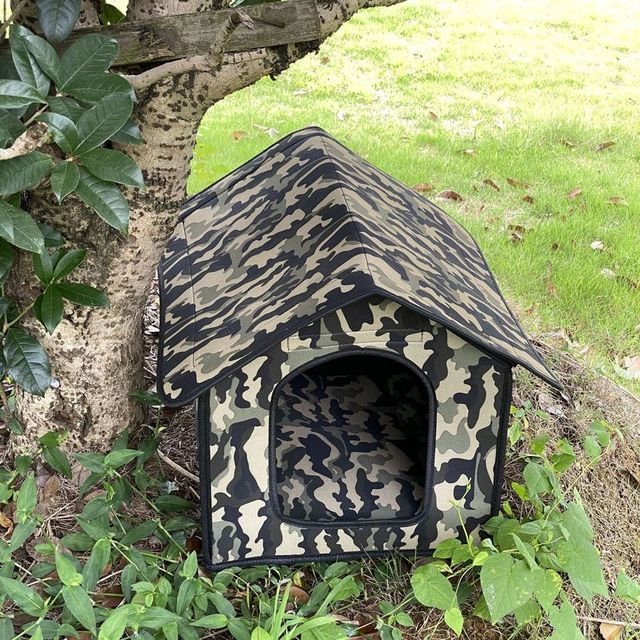 Vandtæt kattehus foldbart kæledyrshus til små hunde katte eva kæledyrsseng rede med indre pude bærbart udendørs kattetilbehør: Camouflage