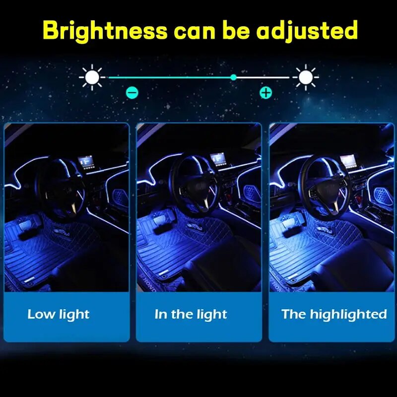 Auto Innenraum Neon rgb LED-Umgebungs licht Glasfaser-Kit mit App-Sound-Steuerung mehrere Modi Auto-Atmosphäre dekorative Lampe