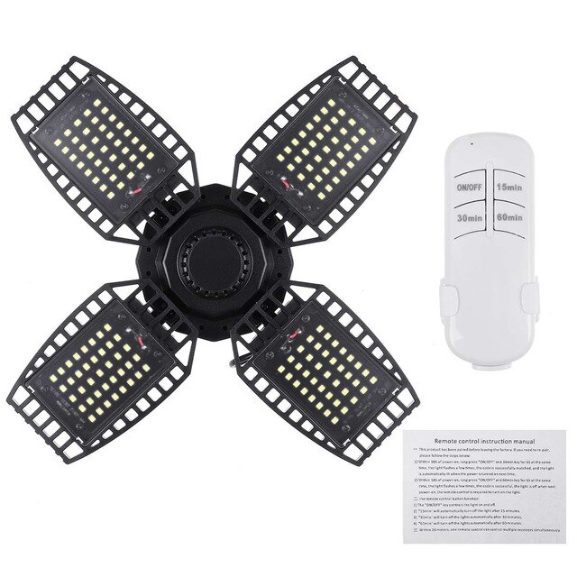 LED Garage Lights 300W E27 Garage Ceiling Light Adjustable Work Light Bulbs with 2/3/4/5 Panel Led Shop Lights+Remote Control: 4 Blades 240W