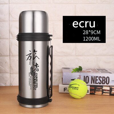 Grote Capaciteit Roestvrijstalen Thermoskan Outdoor Reizen Sport Persoonlijkheid Water Cup Draagbare Isolatie Vacuüm Cup 1.5L / 2L: 1200ml  ecru