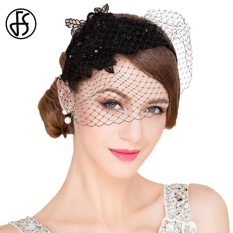 Fs Fascinators Black Met Sluier Witte Bruiloft Hoeden Mesh Gaas Patchwork Vrouwen Pillendoosjepet Party Formele Cocktail Kerk Voor Dames