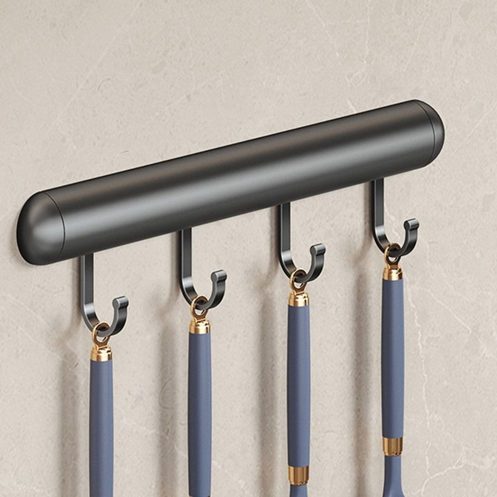 20-50cm kjøkkenkroker, veggmontert aluminiumshylle, skjeoppbevaringskrok, svart/grå, med bevegelig krok, skaphylle: Mørkegrå