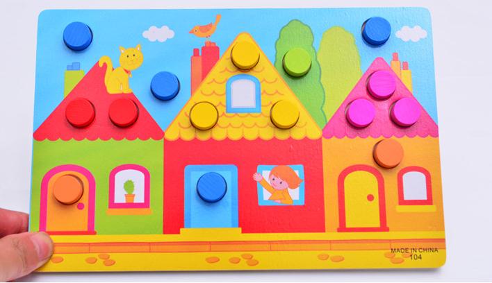 1 einstellen Holz Spielzeug Rätsel Tangram Puzzle Bord Pädagogisches Frühes Lernen Karikatur Holz Rätsel freundlicher Spielzeug für freundlicher: Haus