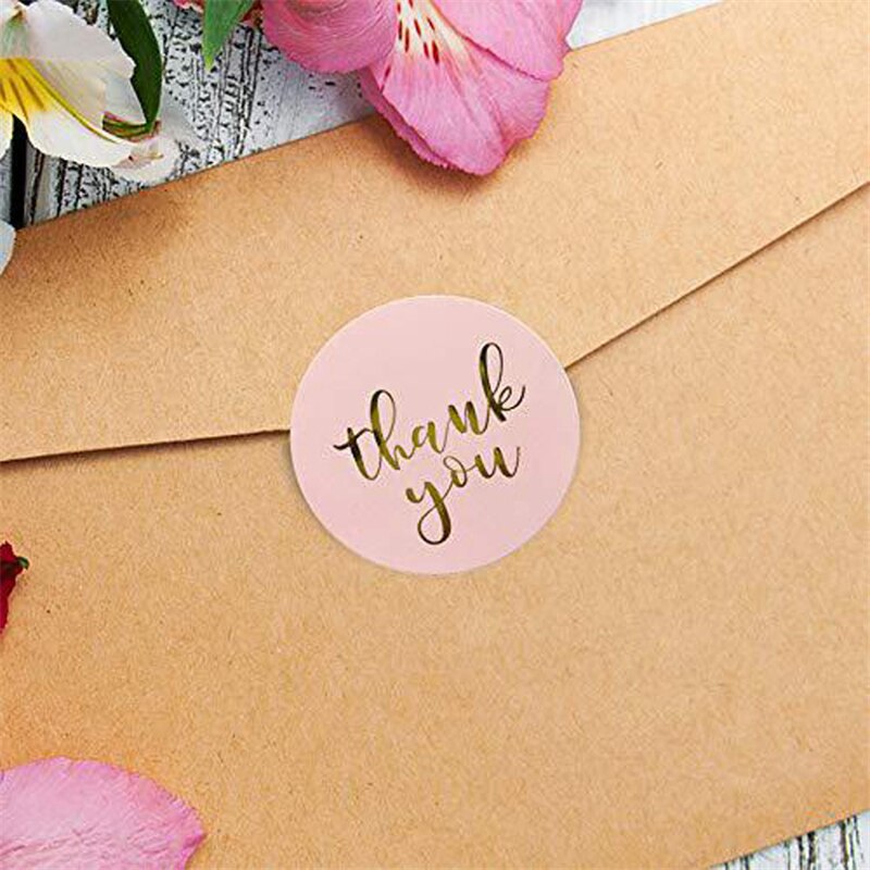 1 Roll/500pcs Pink Thank You Stickers Packaging Seal Round Labels for DIY Envelope Steal Wedding Decoration Kids Toy