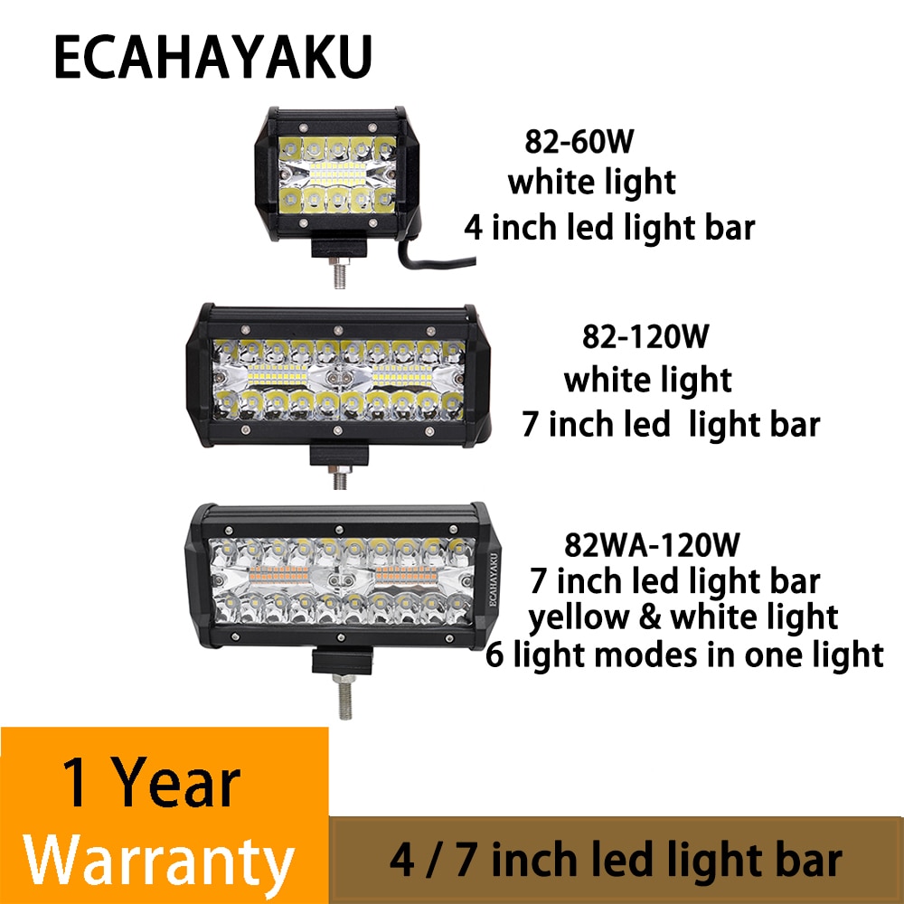 Ecahayaku 4 7 Inch Led Verlichting Bar 60 W 120 W Combo Beam Led Bar Voor Auto Atv Offroad licht Truck 4WD Suv 4X4 Fog Rijden Lichten