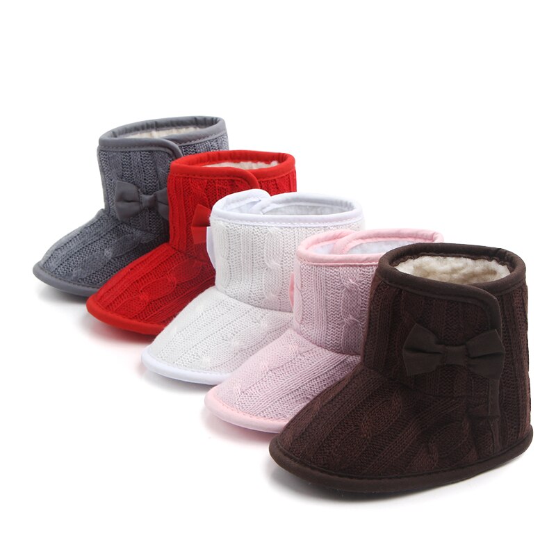 Patpat Winter Baby Peuter Meisje Solid Strik Decor Gebreide Furry Schoenen Voor Peuter Meisje Snowboots