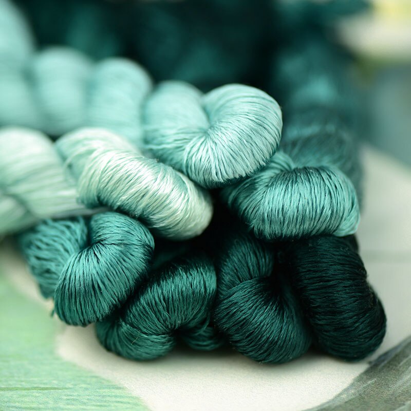 silk embroidery thread / 100% silk thread /hand embroidery embroider cross stitch/Algal green/7 gradient color