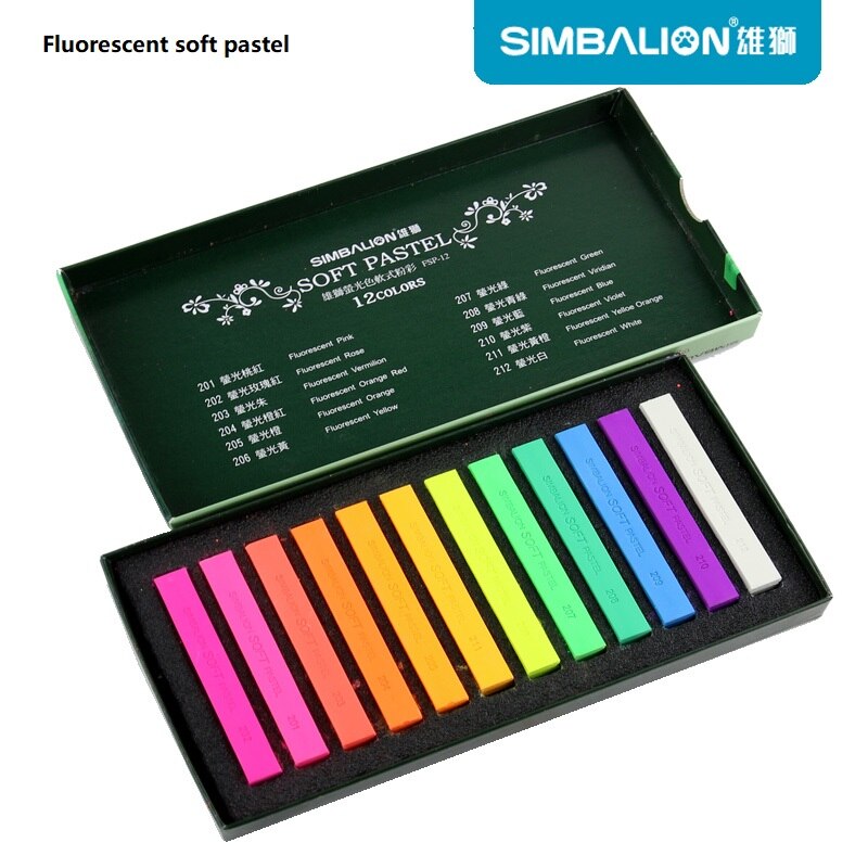 Simbalion 12 farver galleri blød pastel skitse/fluorescerende/liv og naturtoner tegneudstyr: Fluorescerende