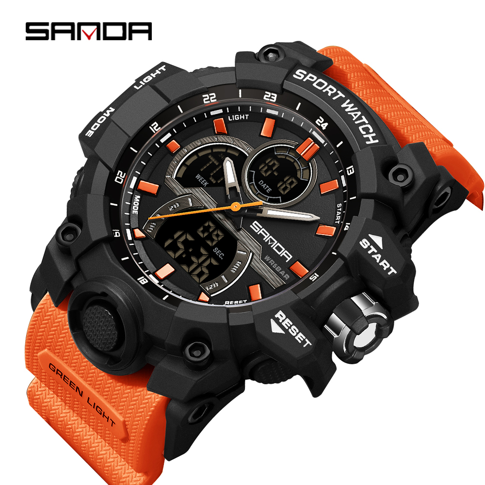 SANDA-reloj electrónico con luz nocturna para hombre, cronógrafo multifuncional con pantalla Dual, resistente al agua, Ideal para deportes al aire libre, a la , 6198, 2024: Rosa