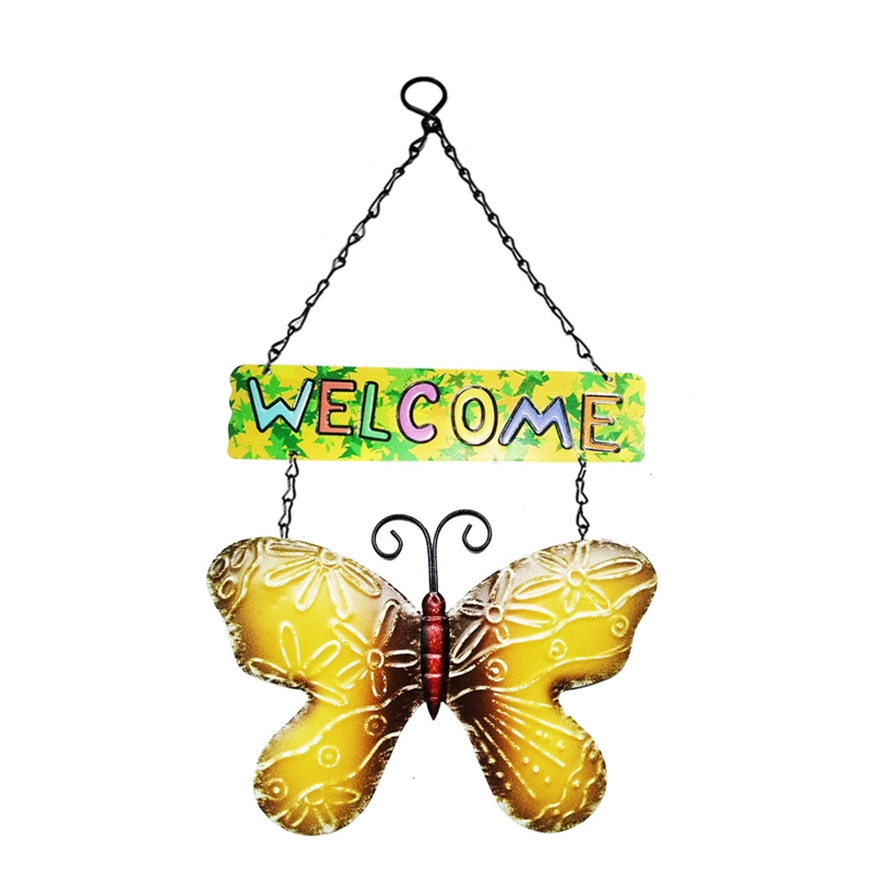 Metal Butterfly Welcome Sign Front Door Wall Decor Hanging Outdoor Wreath Art Iron Butterflies Garden Indoor Hallway N1HF