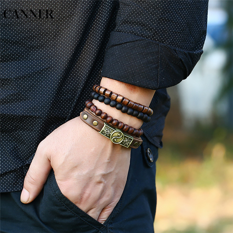 Bracelets de Bracelet faits main Canner 4 pièces/ensemble pour hommes Vintage Bracelet Yin Yang Bracelets pour femmes