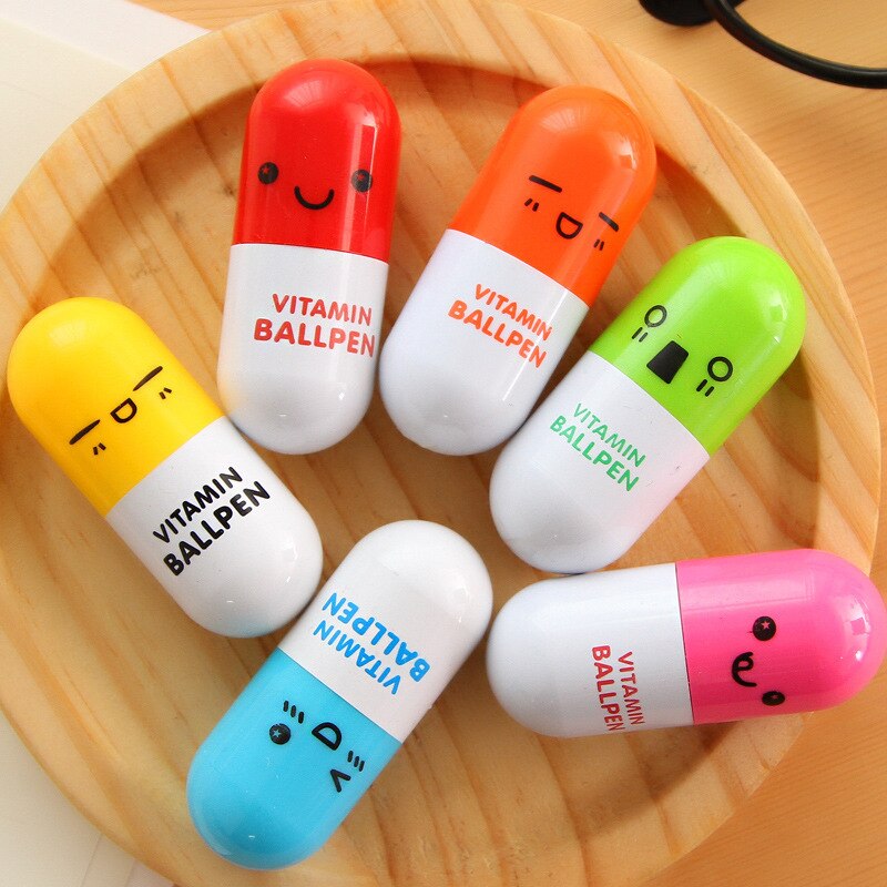 1 Mini Leuke Cartoon Intrekbare Pen Kleurrijke Pil Pen Tekening Play Game Creatieve Kinderen Student Capsule Pen Kind