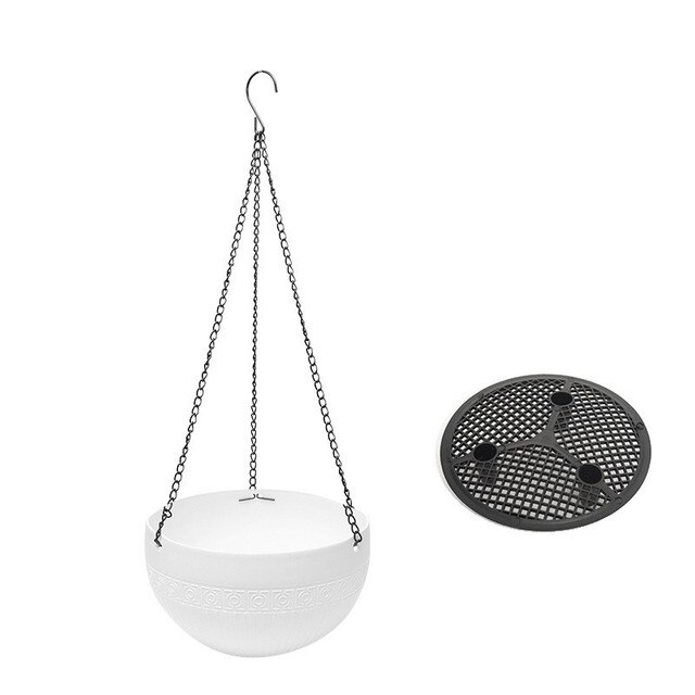 Imitation Rattan Hanging Basket Flower Pot Chain Basin Economic Hydroponic Plants Plant Grow Basin Home Garden Decoration: white