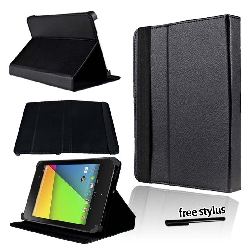 KK & LL Für Google Nexus 7 (1st 2th, Gen Gen ) -leder Tablet Ständer Folio Abdeckung Fall + Freies stylus: Black