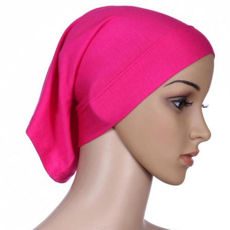 Djgrster stretchbar hijab undersjal keps sjal muslim islim halsduk inre pannband hijab polyester fiber 15 färger: Rosröd