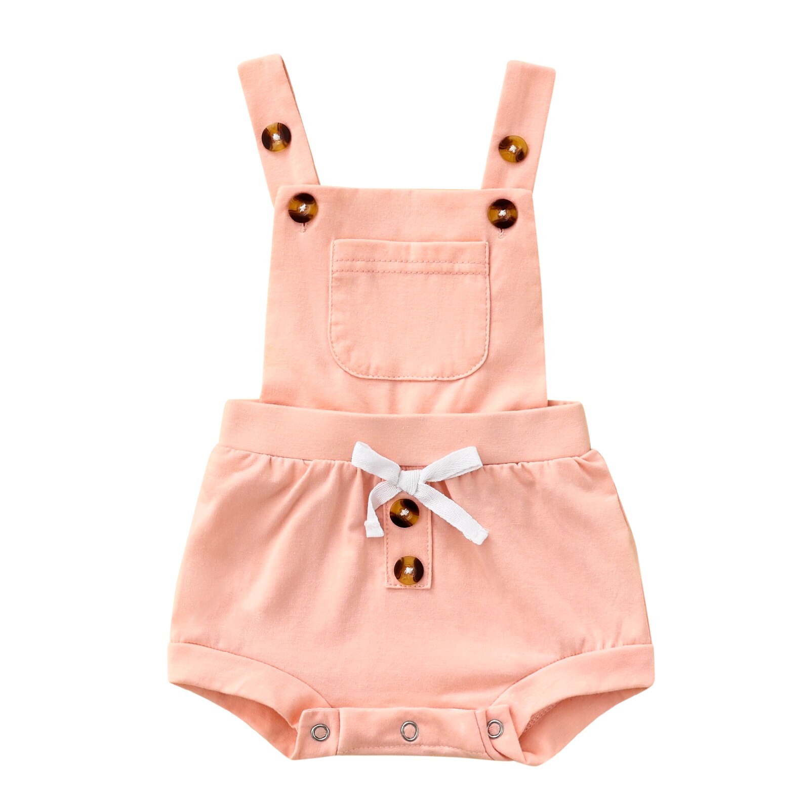 Barboteuse pour -né de 0 à 18 mois, vêtements d'été sans manches pour garçons et filles, poches à bretelles, pantalons courts, salopette pour tout-petits, combinaisons amples: Rose / 6M