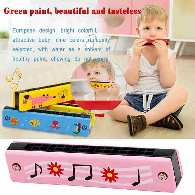 Double Row 16 Hole Harmonica Children's Wooden Painted Harmonica Musical Instrument Children's Music Educational Toys