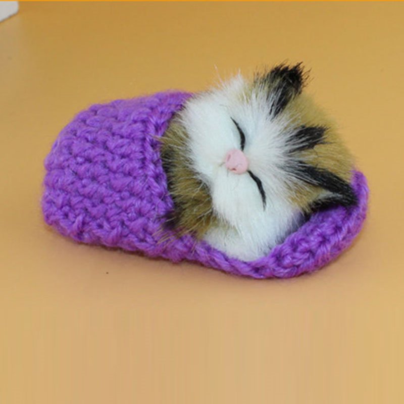 Jouet joli chaton miaou pression 1 pièce | Mignon petits chats dormir ou assis, pantoufle drôle petit chat sonnant, décoration de maison voiture et de bureau: D