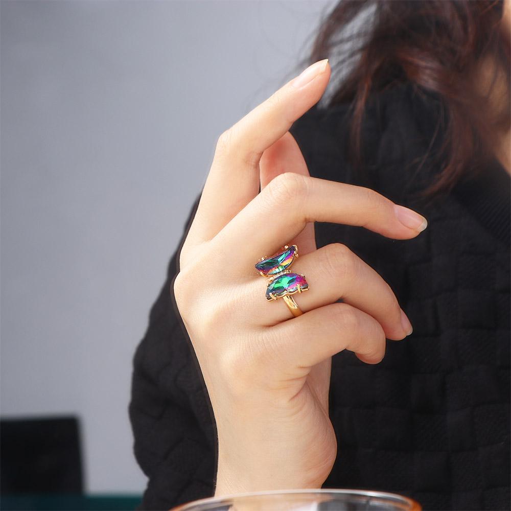 Adjustable Women Girls Korean Crystal Butterfly Open Ring Jewelry Finger Rings