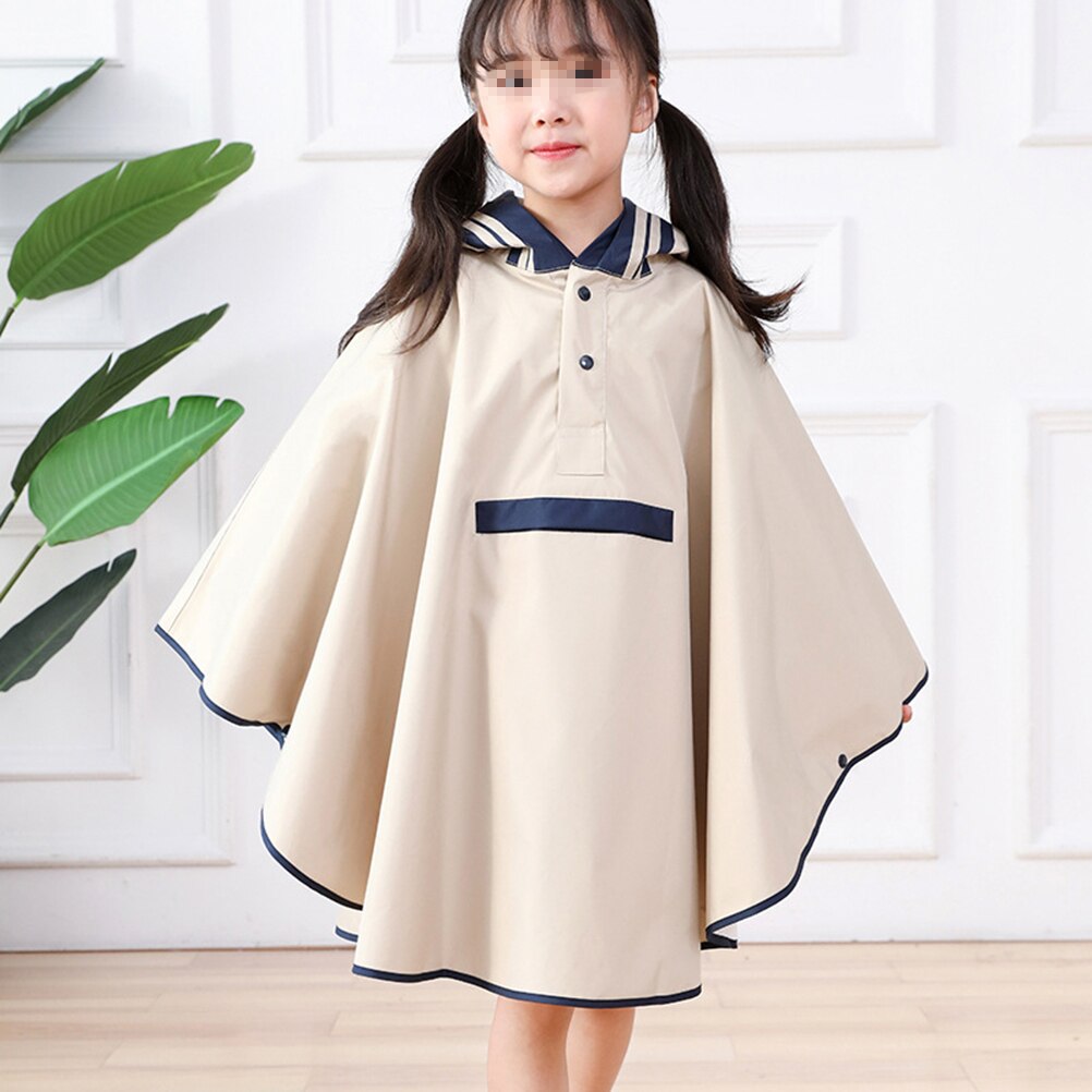 Kids Raincoat Poncho Waterproof Capes Rain Hooded One-Piece Rainwear (Navy Blue) - Size