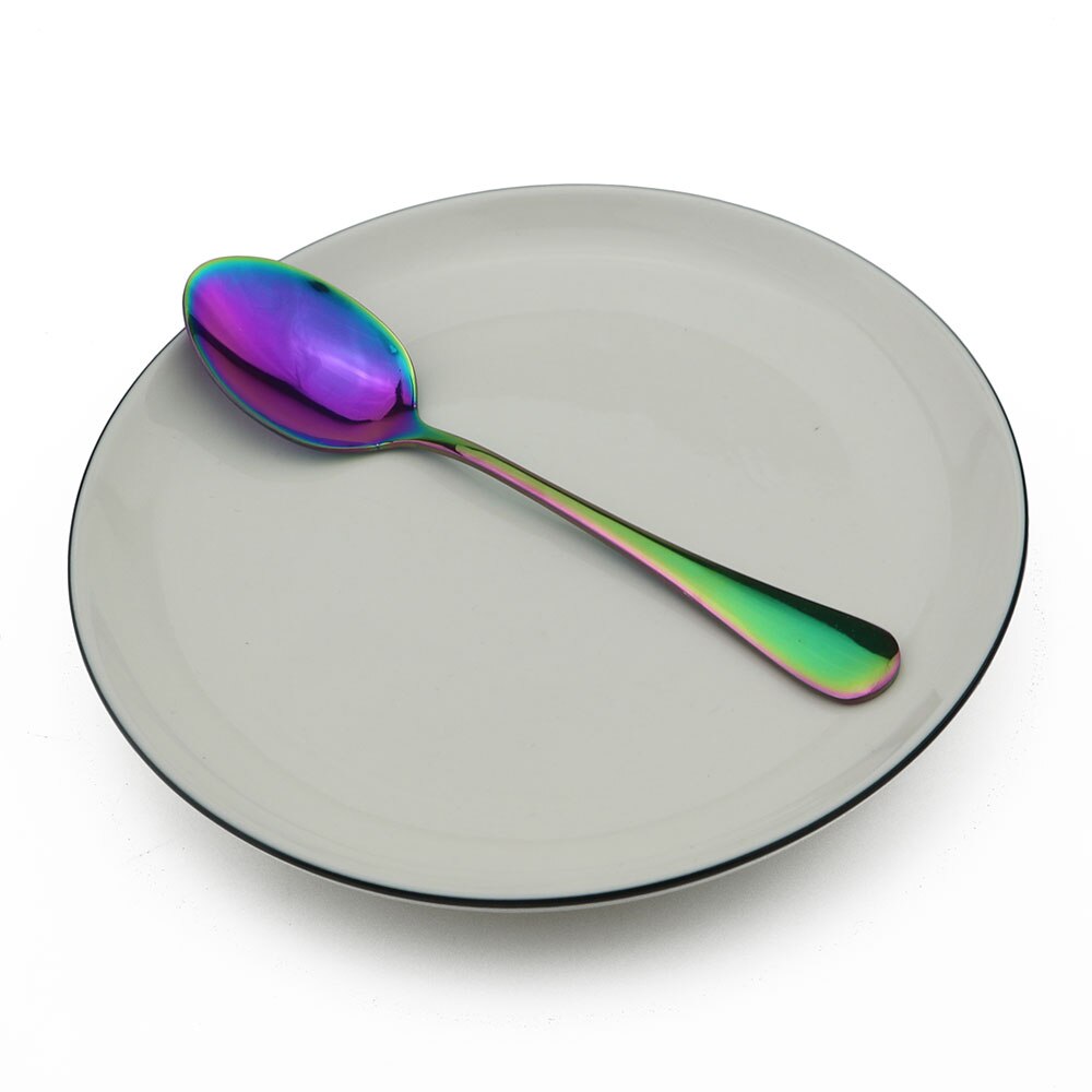 Färgglad regnbåge svart 304 rostfria sked servisset kaffeskedar dessert stir soppa silverservis set 1pc