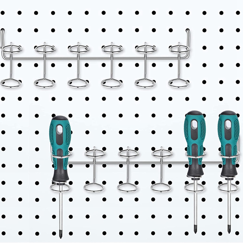 Pegboard Screwdriver Holders Pegboard Accessories Multi-Ring Tool Holders Multi-Tool Organizer Racks Silver,2 Pcs