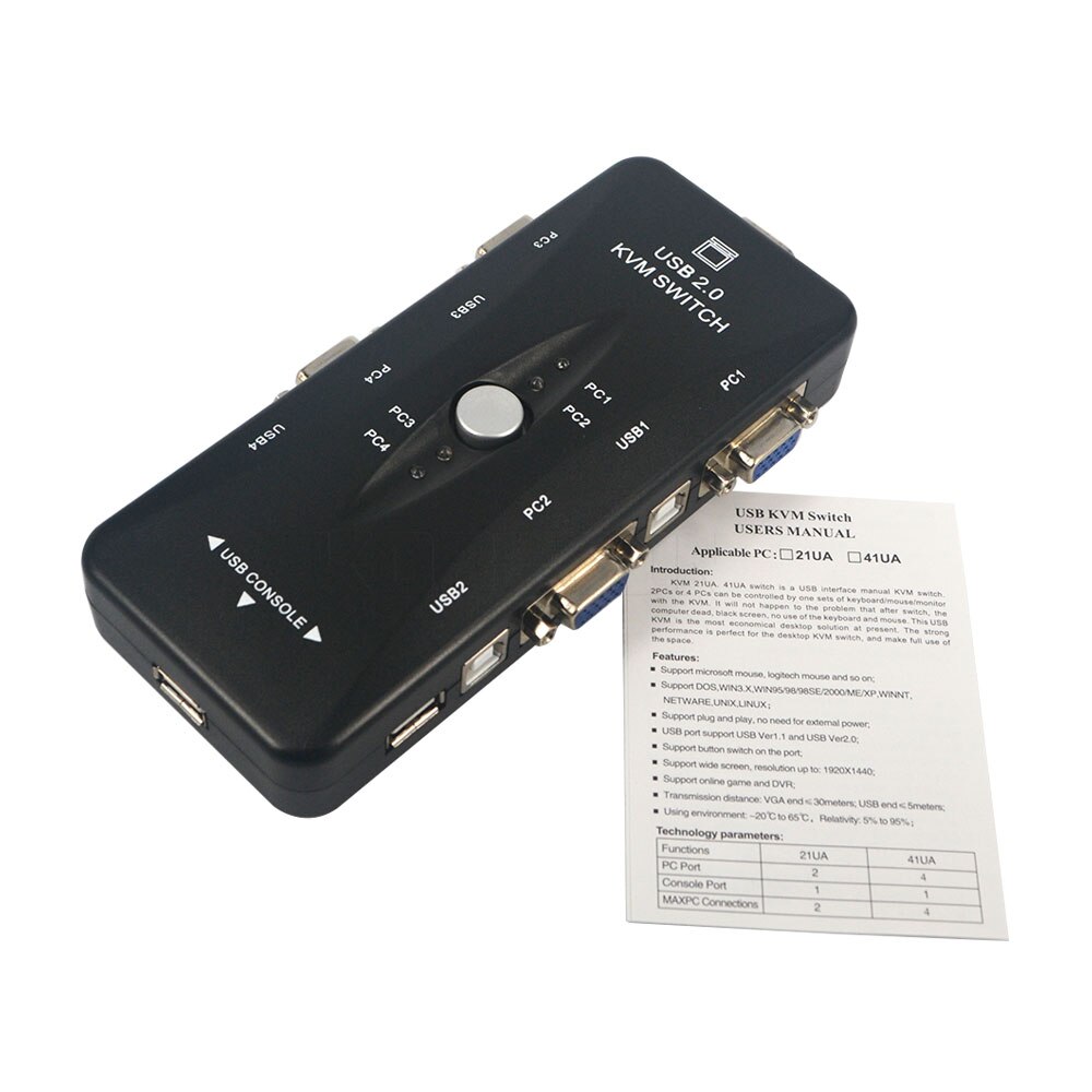 kebidumei 4 Port hub USB 2.0 KVM VGA/SVGA Switch Box Adapter Connects Printer keyboard Mouse 4 Computers Use 1 monitor