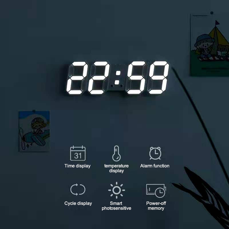 3D LED Digital Alarm Clock Three-dimensional Wall Clock Hanging Watch Table Calendar Thermometer Electronic Clock Furnishings