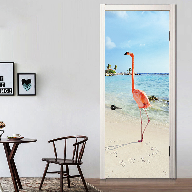 Flamingo deursticker zelfklevend waterdicht behang voor deur huisdecoratie slaapkamer woonkamer muurschilderingen